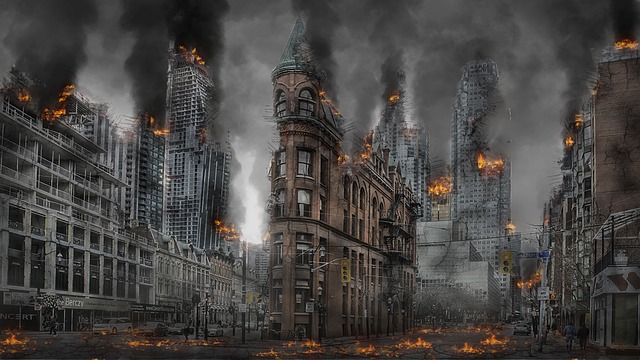 Burning buildings, image by Brigitte Werner via Pixabay.com